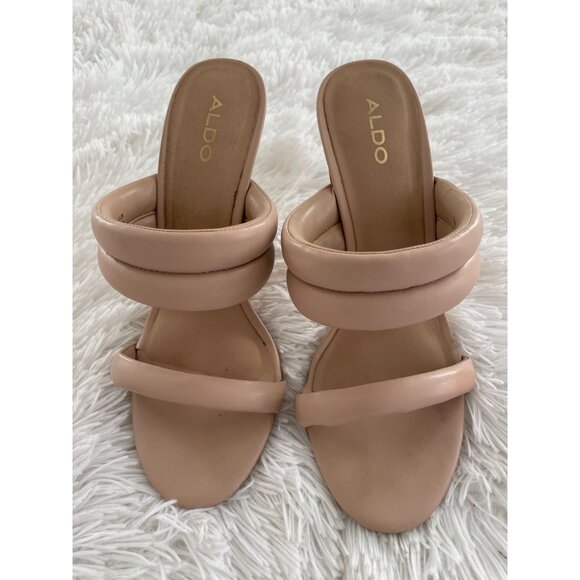 Aldo Nude Beige Heeled Sandals With Double Strap Design & Stiletto Heel Size 7 - Picture 2 of 9
